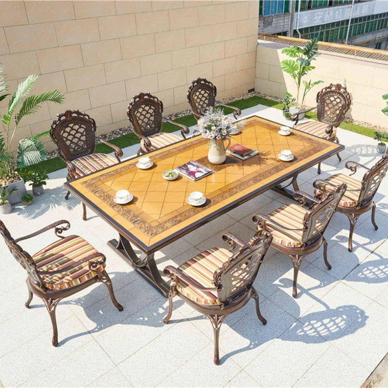 Outdoor cast aluminum tables and chairs Open-air balcony BBQ tables and chairs Outdoor courtyard garden