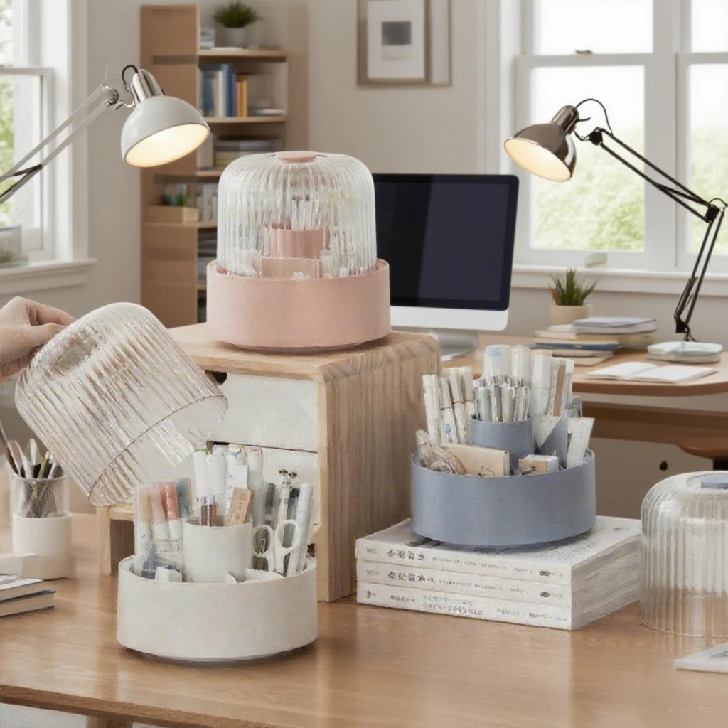 light-luxury-rotating-pen-holder-storage-box-with-dust-cover-office-desktop-organizing-storage-box