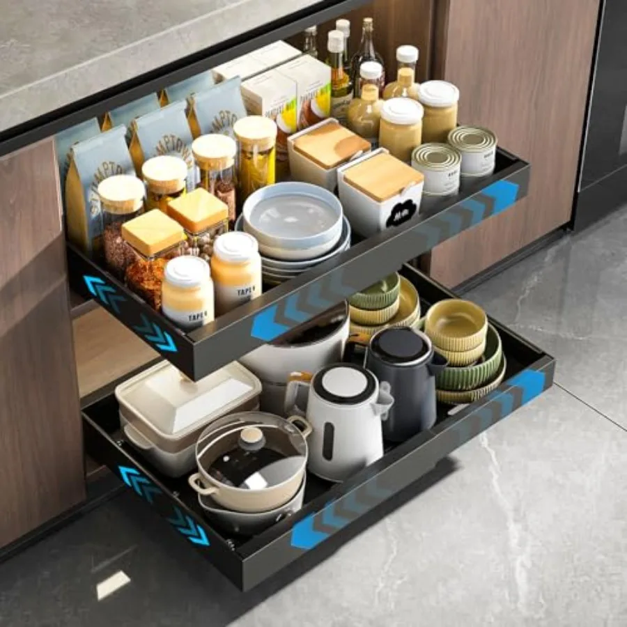 

2 Pack Pull Out Cabinet Organizer Expandable Slide Out Drawers for Kitchen Cabinets Peel and Stick Pullout Drawer Heavy Duty Sl