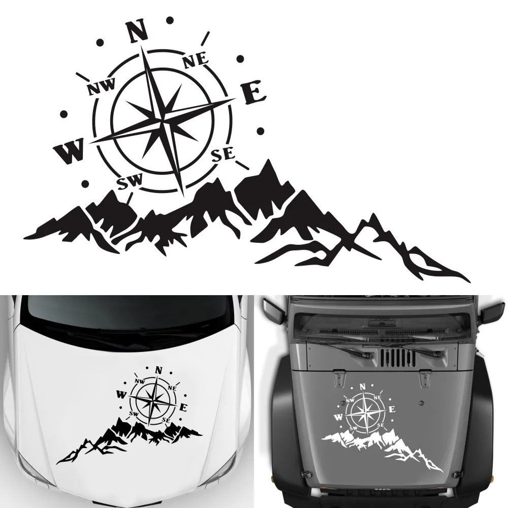Black Body Sticker Camper Car Decal Graphics Van Waterproof 1PC High temperature Mountain Navigation Compass PVC