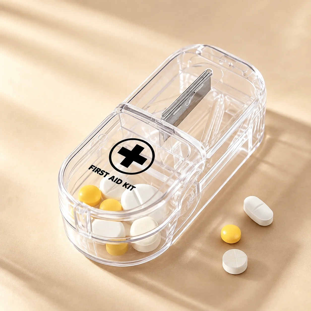 Pill Cutter Clear Compact Pill Organizer Built In Tablet Splitter Storage Box Travel Medicine Case Daily Medication Carry
