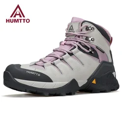 HUMTTO Scarponi da trekking antiscivolo Scarpe sportive da donna in pelle Sneakers di sicurezza invernali per esterni Scarpe da trekking traspiranti per donna