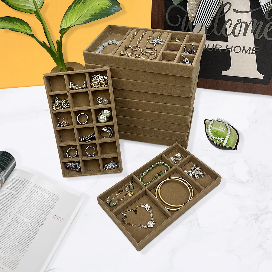Flocking Jewelry Box, Brown Color, Elegant Storage