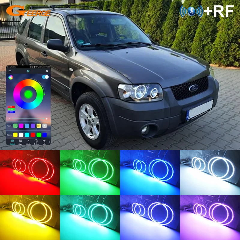 For Ford Maverick 2005 2006 2007 BT App RF Remote Control Multi-Color Ultra Bright RGB LED Angel Eyes Halo Rings Kit Day Light