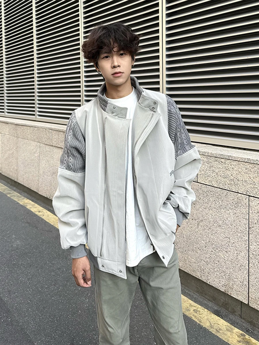 

American Retro Flight Jaet Men's Autumn Winter Thiened Cleanfit Knitted Patchwork Collar ort Baseball Sle Coat