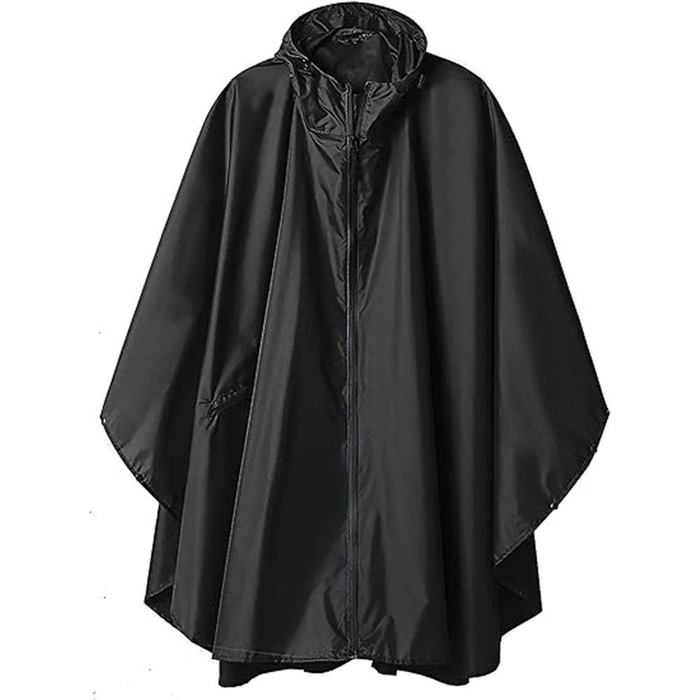 Unisex Adults Black Waterproof Rain Poncho Women Raincoat Hooded for Outdoor Fishing Hiking Cycling Camp with Pockets