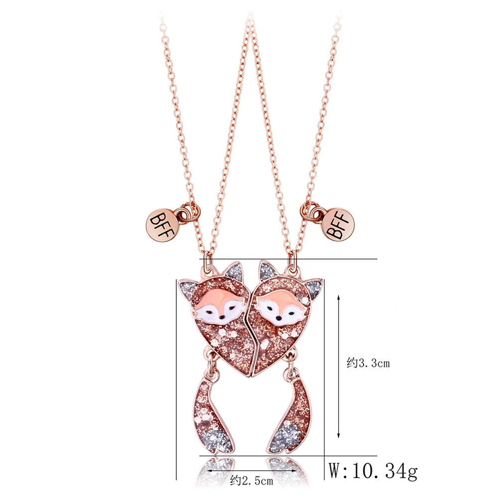 Cartoon Fox Magnet Stone Necklace Set para Melhor Amigo, Liga Pingente Quebra-cabeça, moda atraente, amor, personalidade, BFF