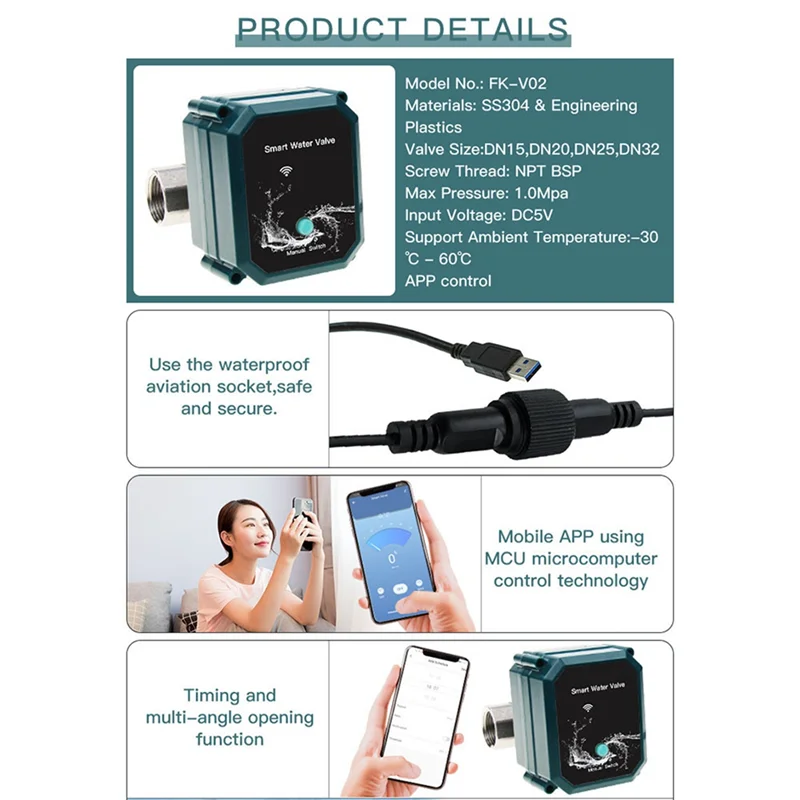 ABGR-Tuya Smart Zigbee Valvola per acqua a sfera motorizzata elettrica Telecomando per irrigazione da giardino in acciaio inossidabile per Alexa