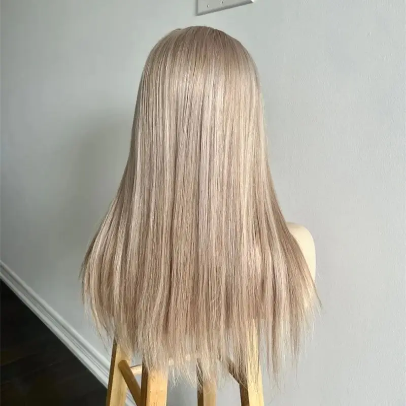 شعري طبيعي مقطّع مسبقًا 13x4 أشقر رمادي مع أشقر بلاتيني Balayage شعر مستعار صناعي بدون صمغ عالي الدقة بدانتيل أمامي متوسط الحجم