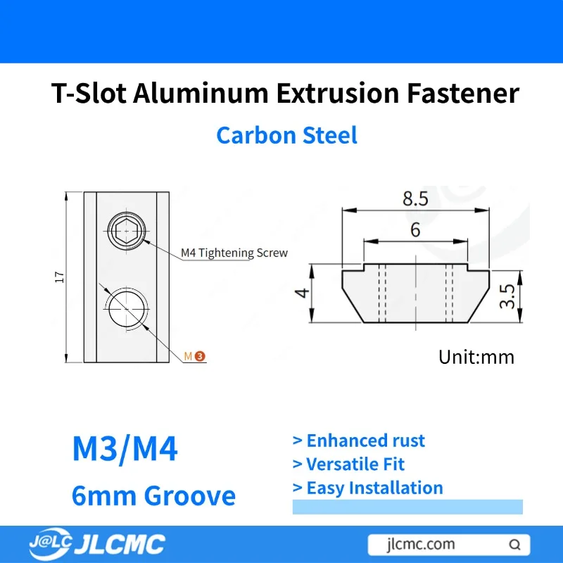 ชุดหัวค้อนเกลียว M3 M4 10/20 ชิ้น พร้อมน็อต T สำหรับโปรไฟล์อลูมิเนียม T-slot ขนาด 2020 2040 2060 2080 4060S 4080S 4420 ร่อง 6 มม.