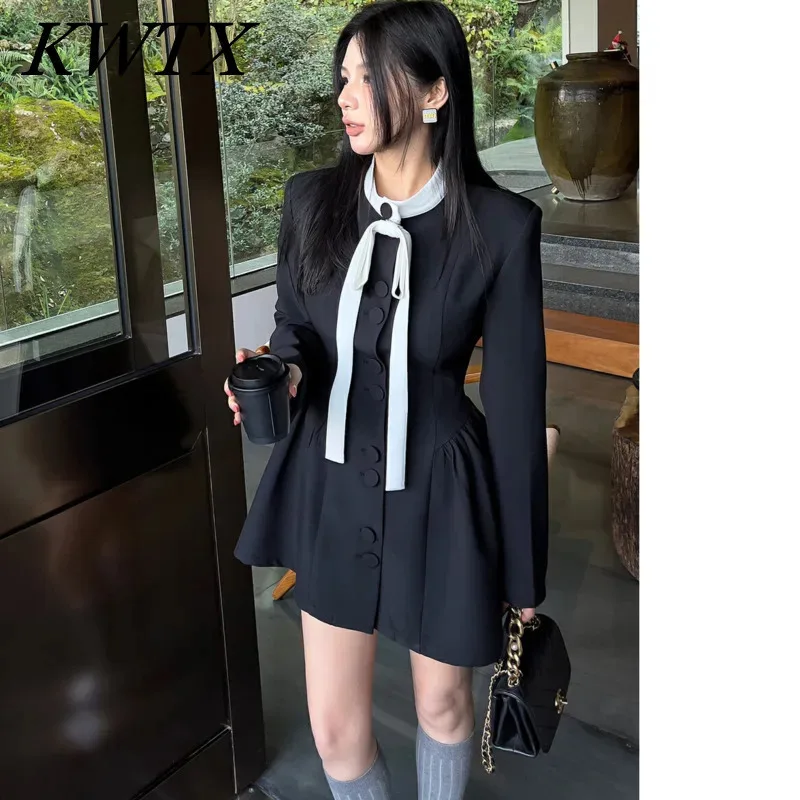 KWTX Long-sleeved Single-breasted Bow Tie Suit Jacket For Women 2025 Spring And Summer New Style Fashion Temperament