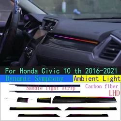 LED Car Lnner Ambient Light For Honda Civic 10 Th 2016-2021 Dynamic Illusion Streamer Starry Sky Ambience Lamp Button +APP Contr