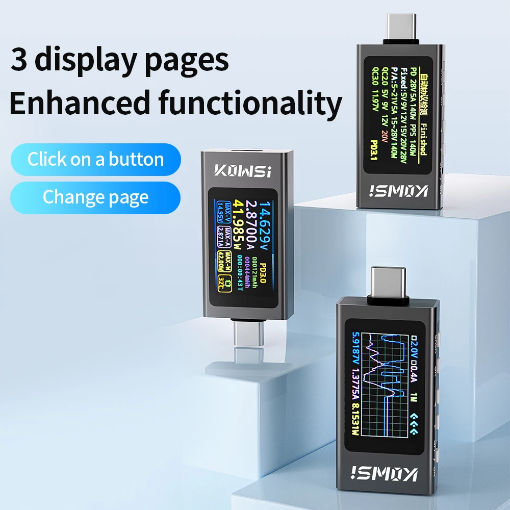 KWS-X1 4V-30V 12A Type C Tester Voltmeter Ammeter TYPE-C Fast Charge Detection Trigger Capacity Measurement  Power Meter image 2
