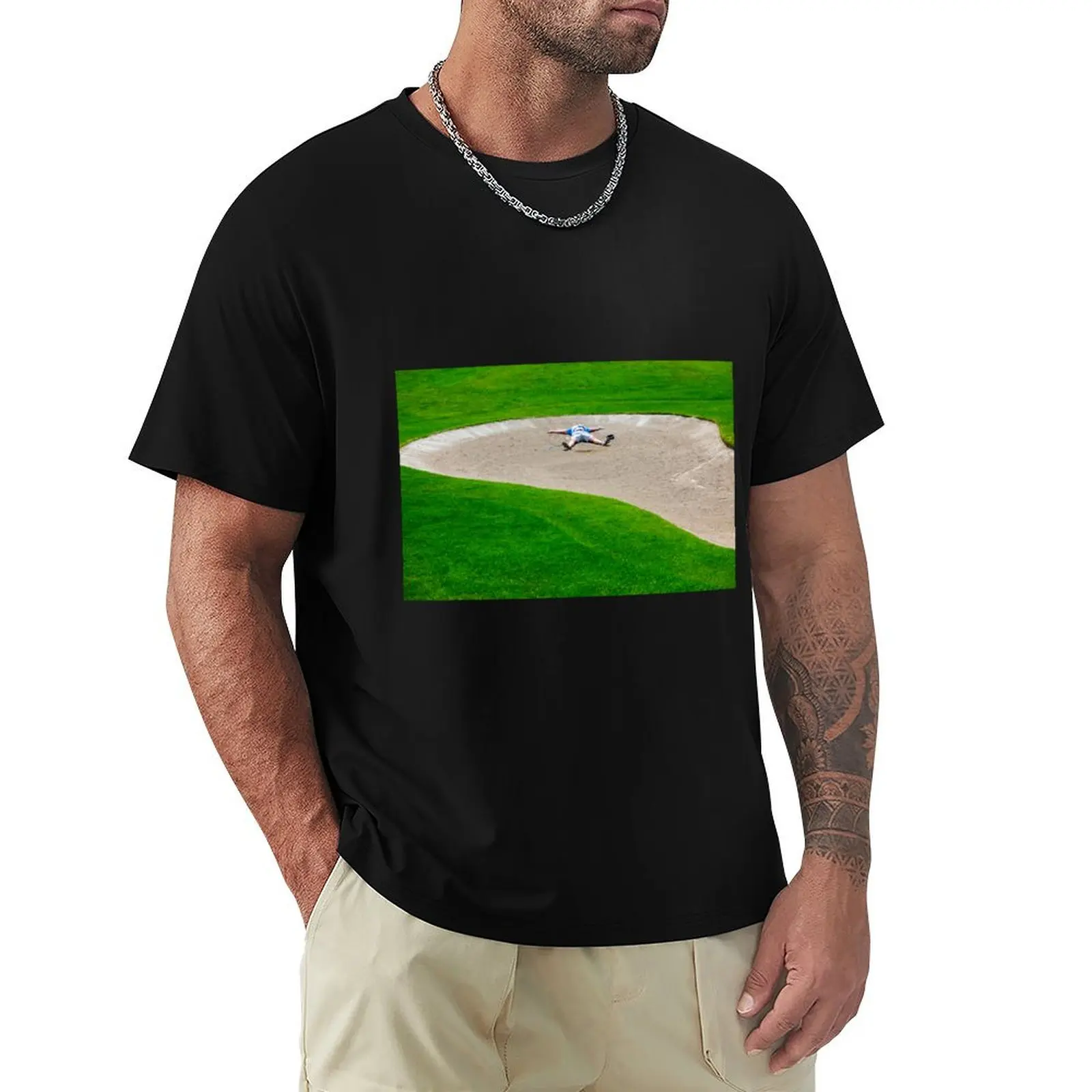 Golfer in Bunker T-Shirt Retro Style Print Casual Top