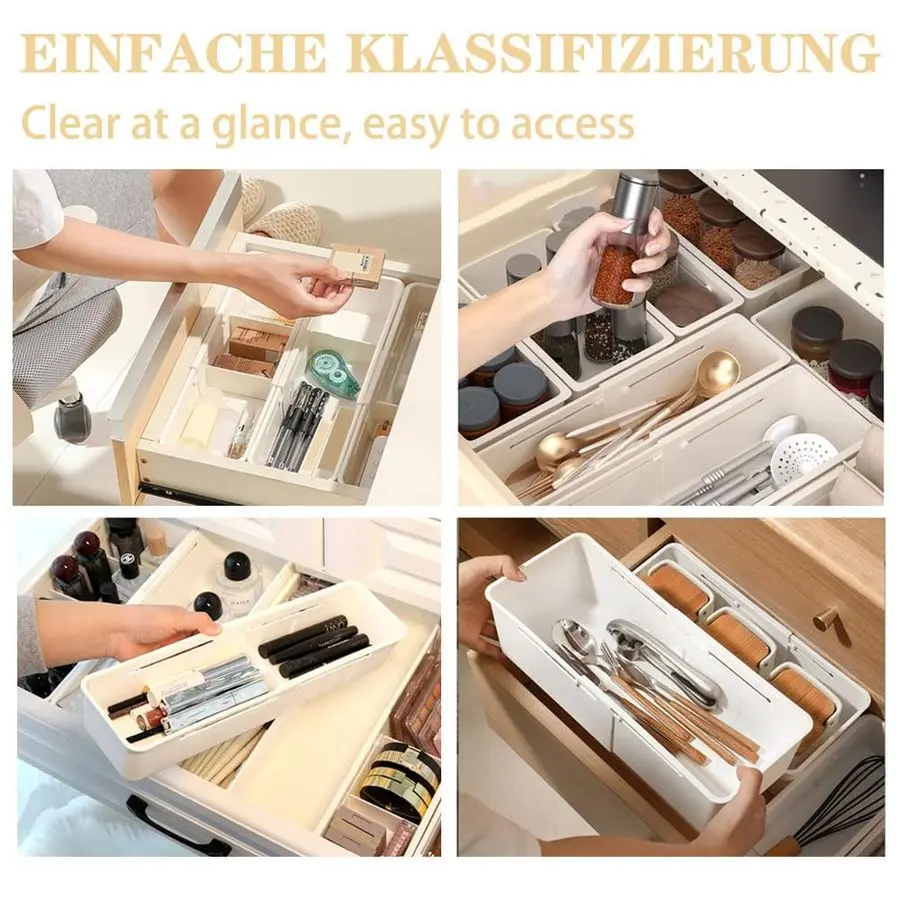 

Expandable Storage Drawer Organizers Sliding Bin Plastic Desk Drawer Trays with Removable Dividers Adjustable Makeup Storage Bin