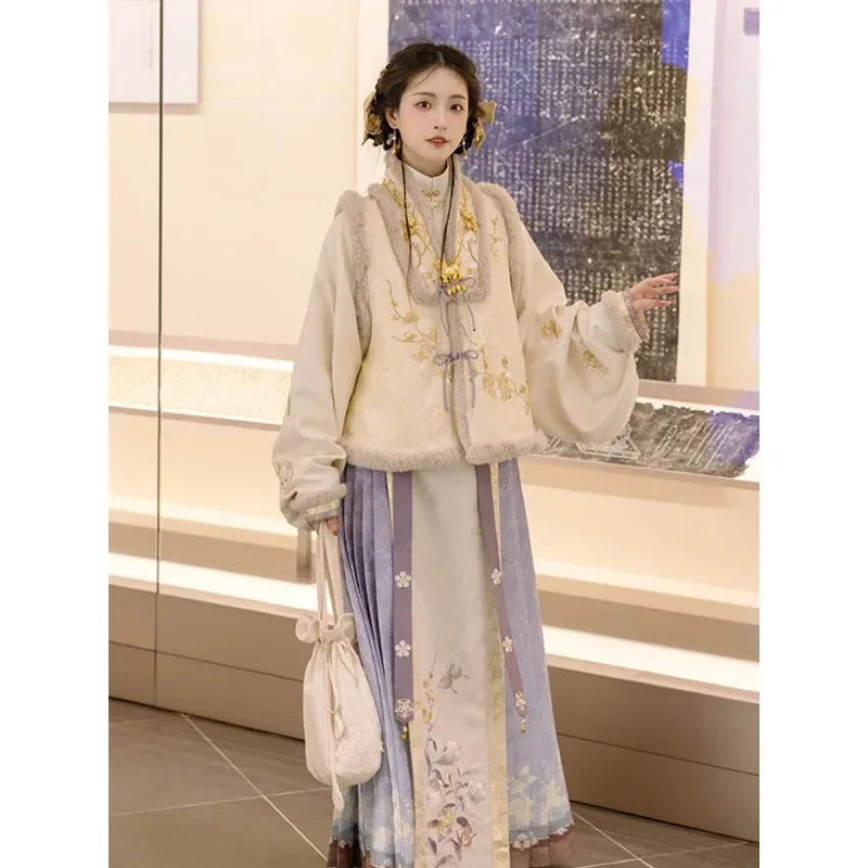 فستان هانفو سميك مطرز صيني تقليدي للخريف والشتاء للنساء فساتين وجه حصان الأميرة الأرجوانية الشرقية