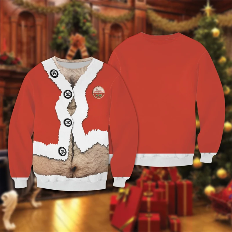 Funny Belly Graphic Ugly Christmas Sweater Personality Santa Jacket 3D Printed Unisex Sweatshirts Cool Streetwear Pullovers Tops