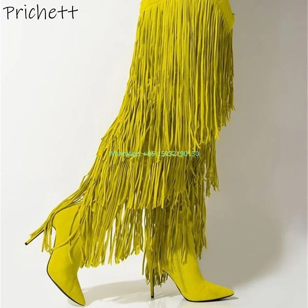 snake pattern fringe boots pointy toe side zipper high heels ladies sexy knee high boots particular fashion runway shoes