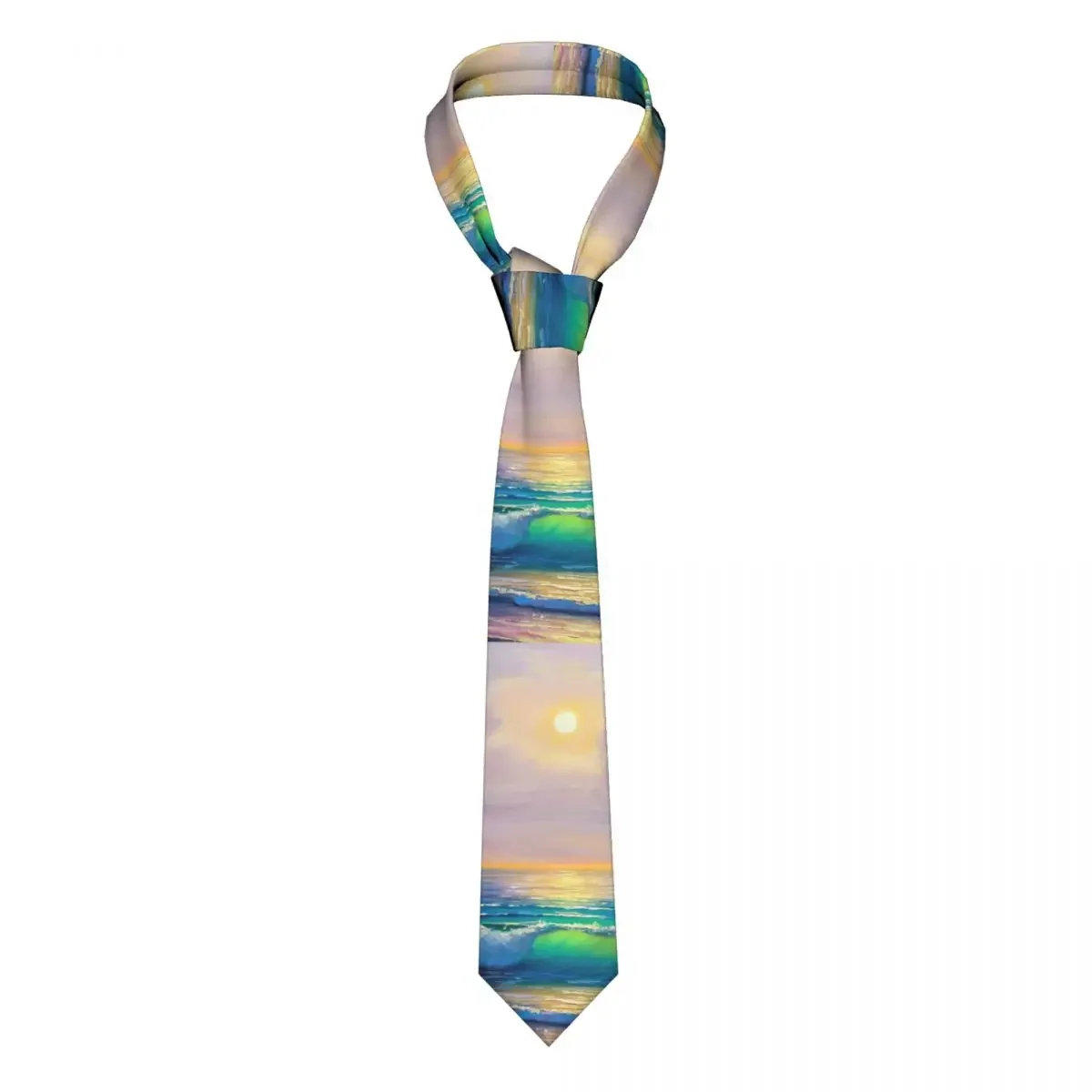 Morning On Sea Wave Necktie Men Women Polyester 8 cm Oil painting Beach Neck Ties for Men Silk Narrow Daily Wear Gravatas Gift