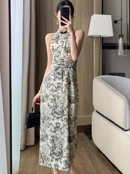 Summer New Vintage Print Sleeveless Midi Dresses for Women 2023 Fashion Slim Female Vestdios Lady Elegant Party Bodycon Clothing