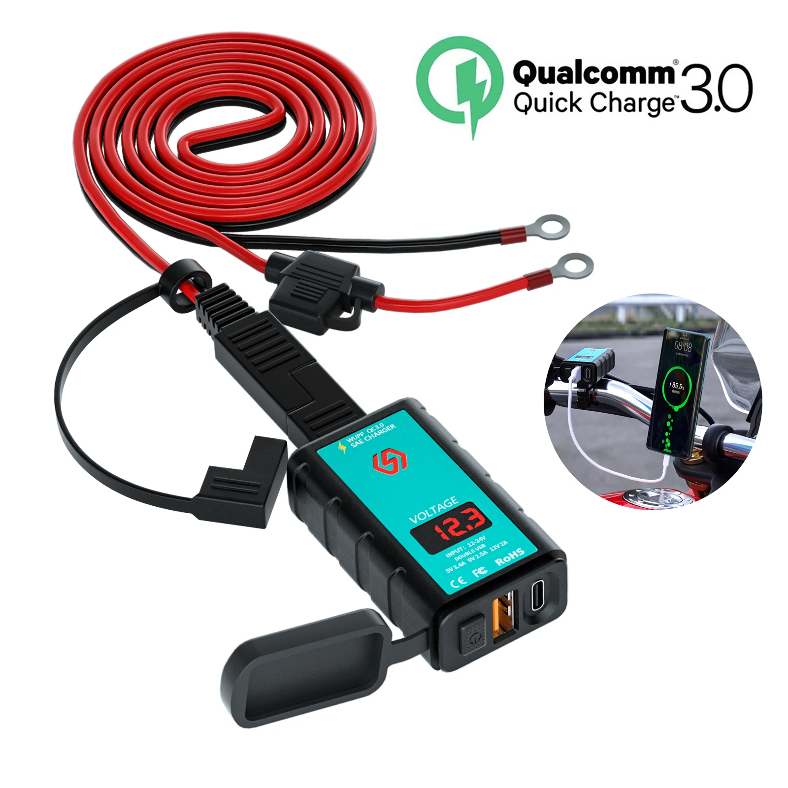 

12 В USB-вольтметр для мотоцикла, быстрое зарядное устройство с переключателем, водонепроницаемый порт типа C, розетка для мобильного телефона, розетка для мотоцикла