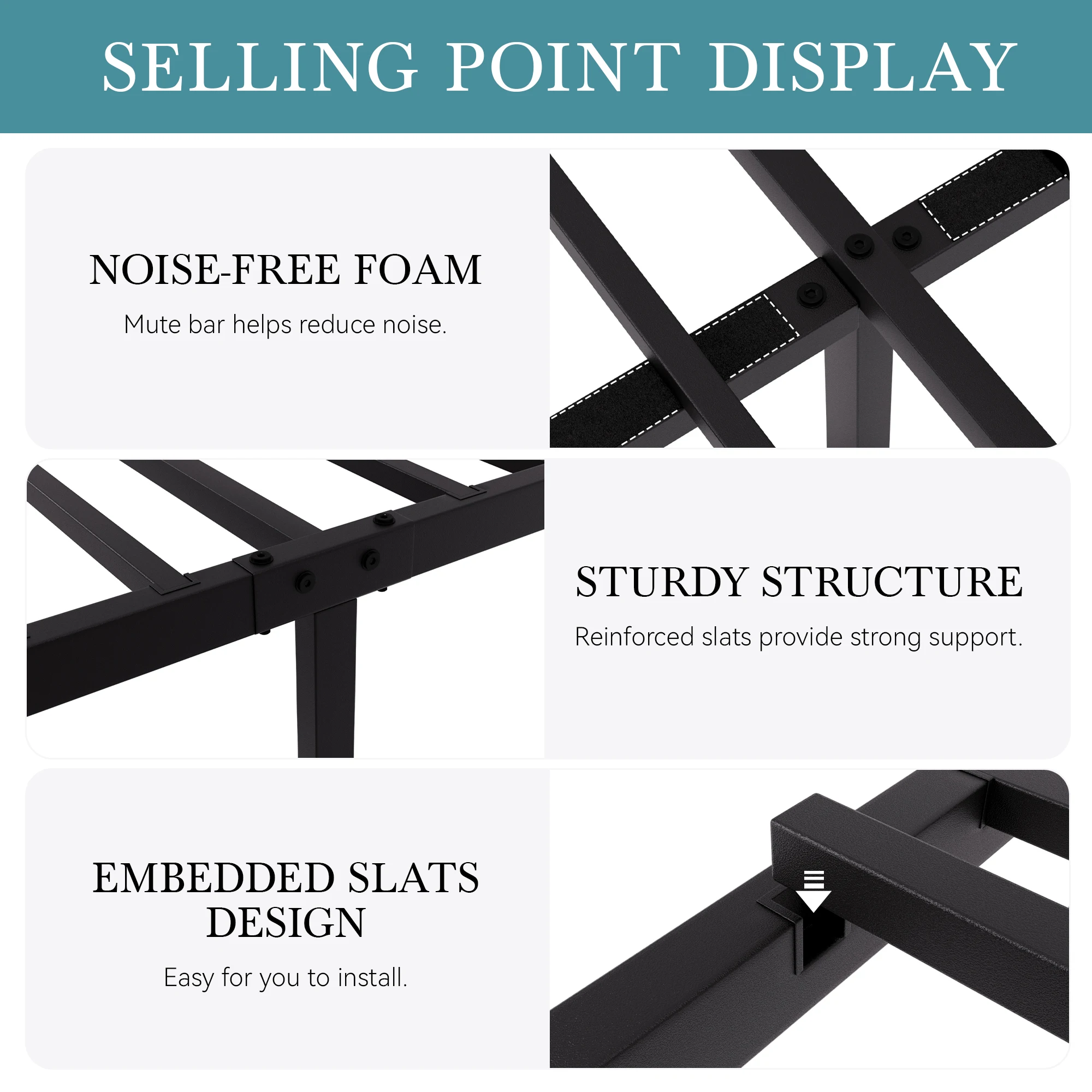 هيكل سرير بمنصة معدنية من HOOMIC مع لوح أمامي ولوح للقدمين بتصميم دائري عتيق، وحدة تخزين إضافية تحت السرير #4