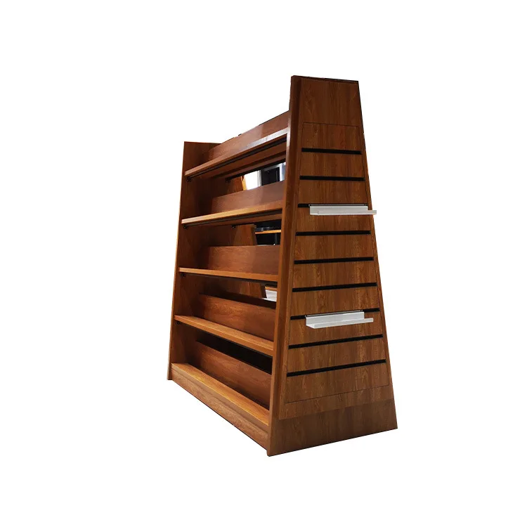 Walnut school bookstore storage double-sided display case library reading room wooden special-shaped high-end bookshelf