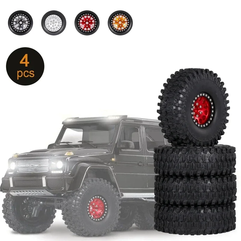 

4PCS Metal 1.9 Beadlock Wheel Rim Tires Set for 1/10 RC Crawler Car Axial SCX10 90047 SCX10 III AXI03007