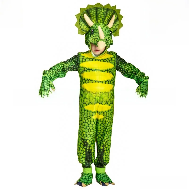 زي تنكري للأطفال على شكل تنين أخضر مثلث لحفلات الهالوين، ملابس للعروض المسرحية والمهرجانات للأطفال