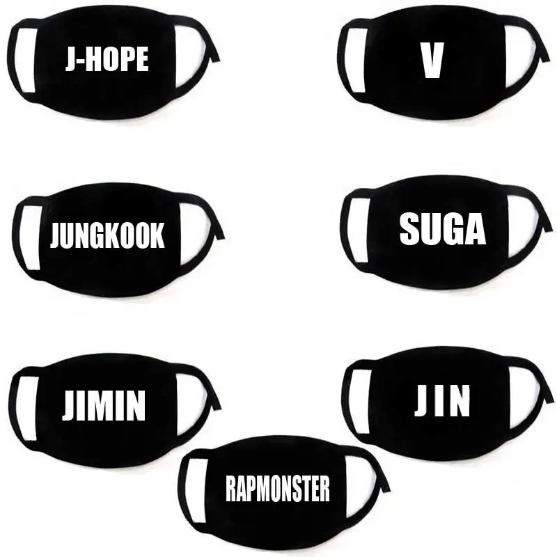 

JIMIN V RAP MONSTER JIN JUNGKOOK SUGA JHOPE Kpop Black Printed Mask Women Men Fans Face Masks Warm Dust Proof Vante Fashion