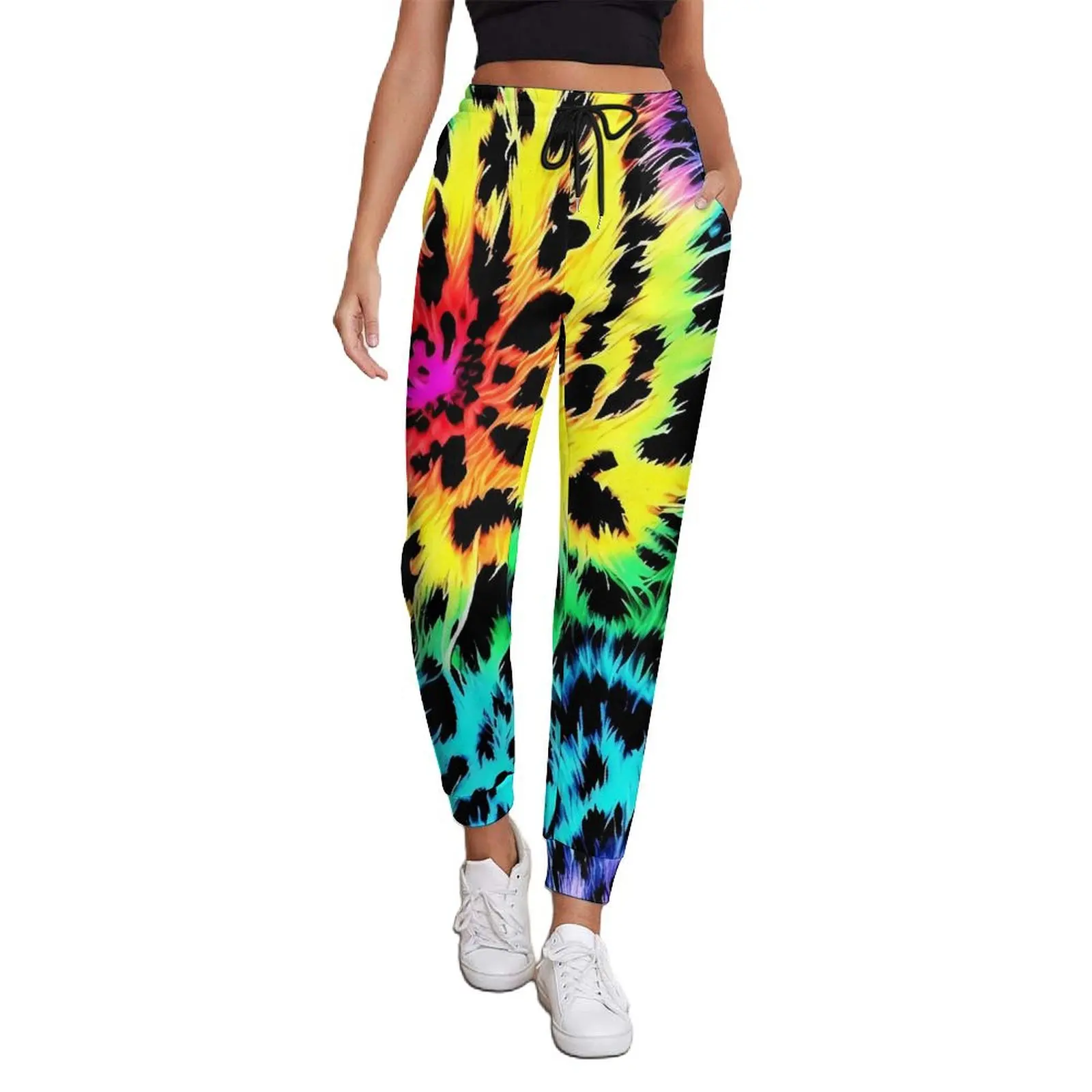 Tie Dye Rainbow Jogger Pants Women Leopard Print Street Style Sweatpants Spring Elegant Custom Trousers Big Size 2XL