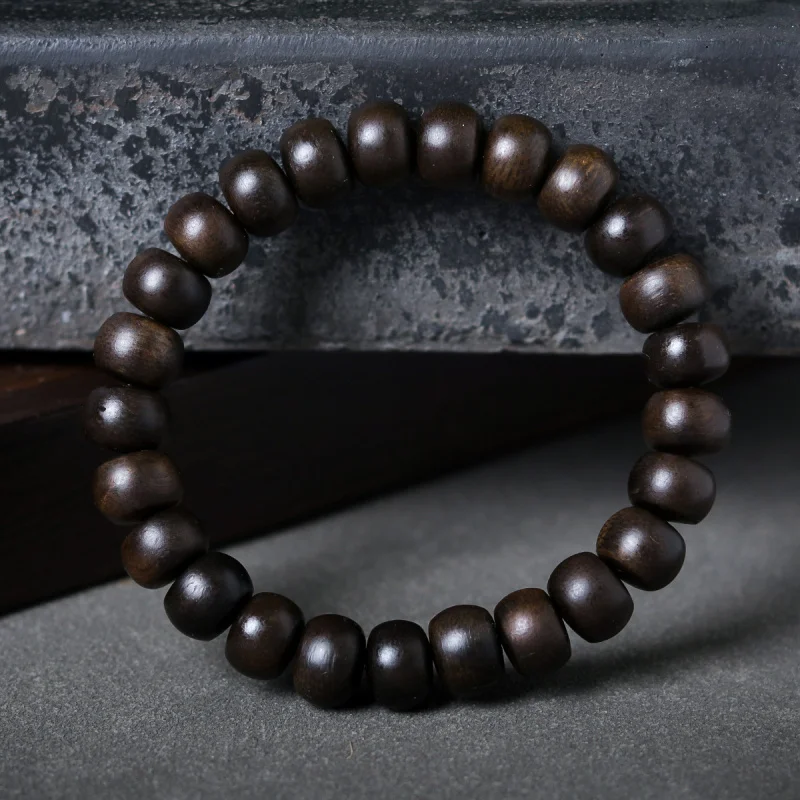 

High-End Crafts Wooden Ornament Wholesale Submerged Flat round Bead Type Eaglewood Simple Bracelet Bracelet Buddha Beads Bracele