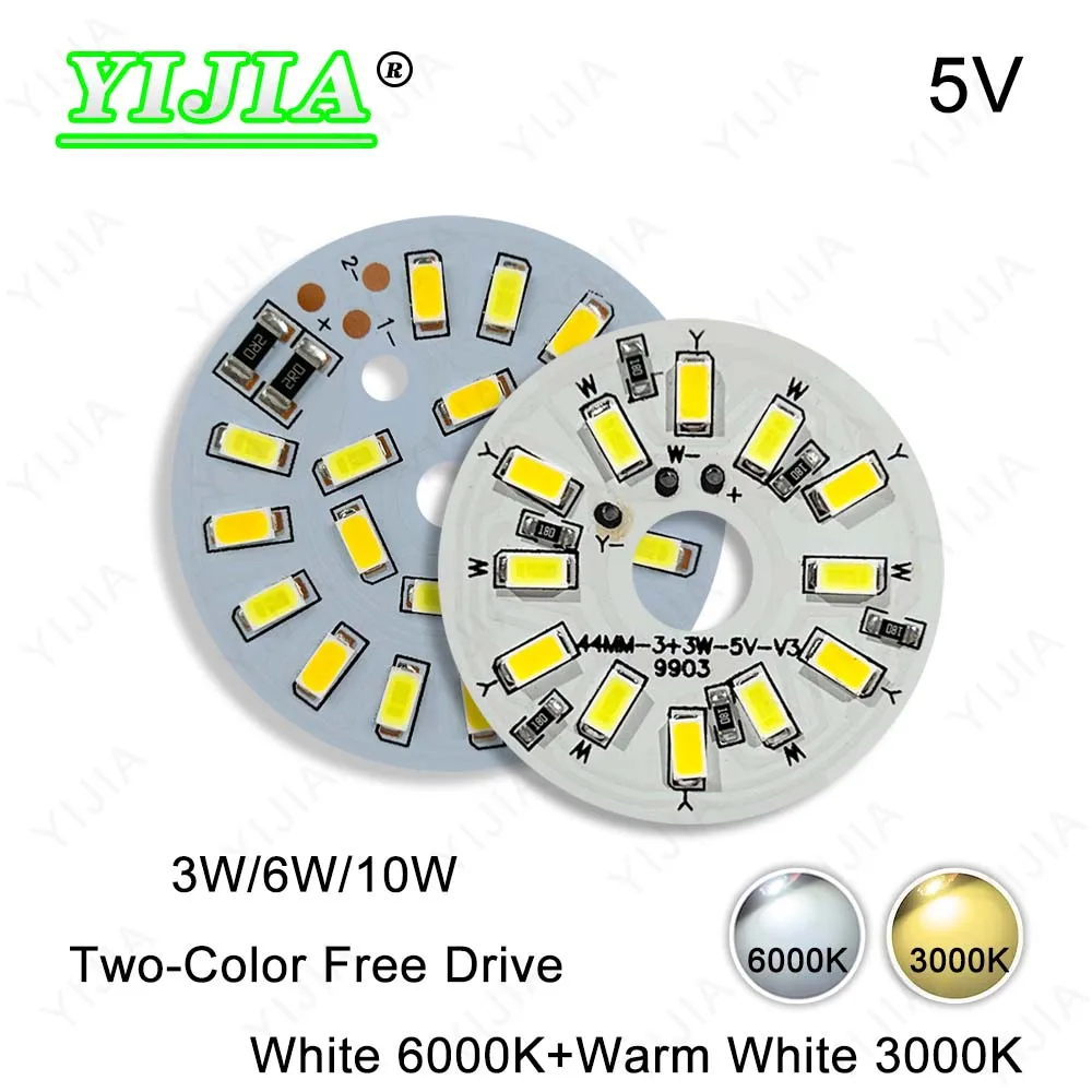 painel de luz led 5v branco quente duas cores 10w diametro 50 mm smd 5730 placa de fonte de luz de lampada adequada para holofotes downlight diy 10 01