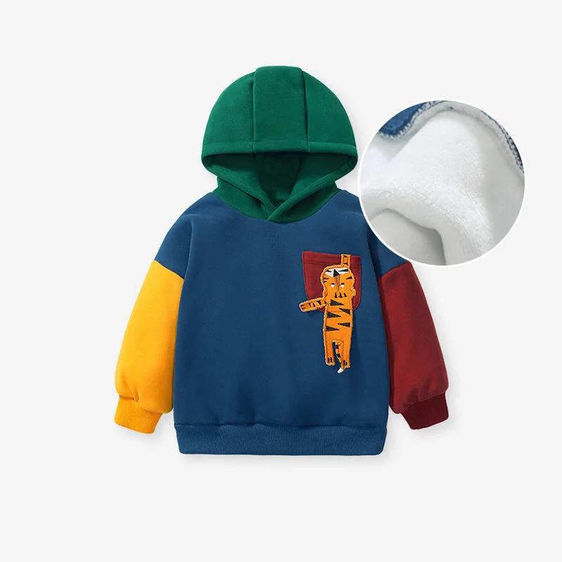 Sprung meter 2-7t Herbst Winter Jungen Mädchen Kapuzen pullover mit Tiger applikation Langarm Kinder bekleidungs hemd