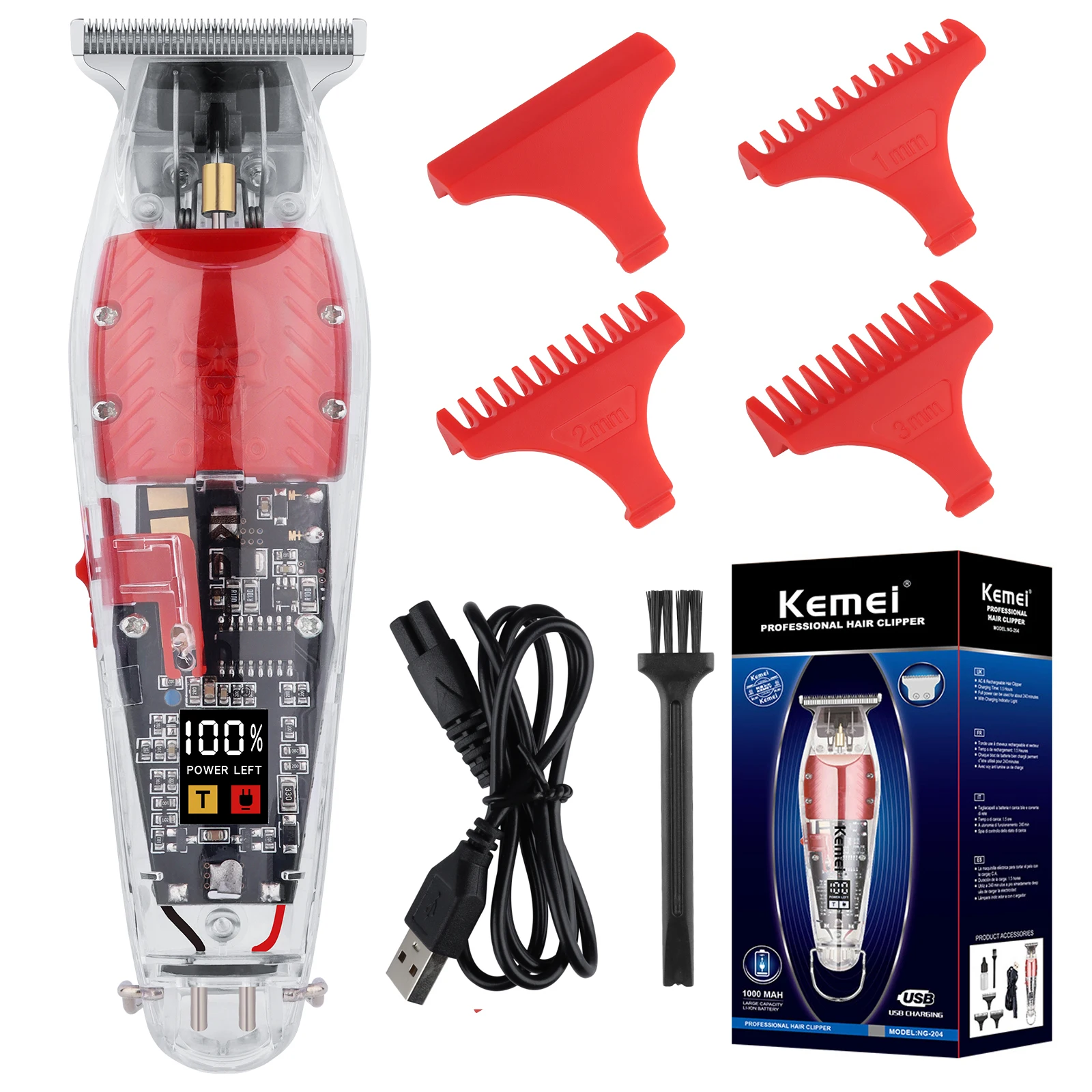 

Kemei KM-NG204 Powerful Hair Clipper Professional Hair Cutting Machine Electric USB Rechargeable Men Trimmer Portable Hairdress