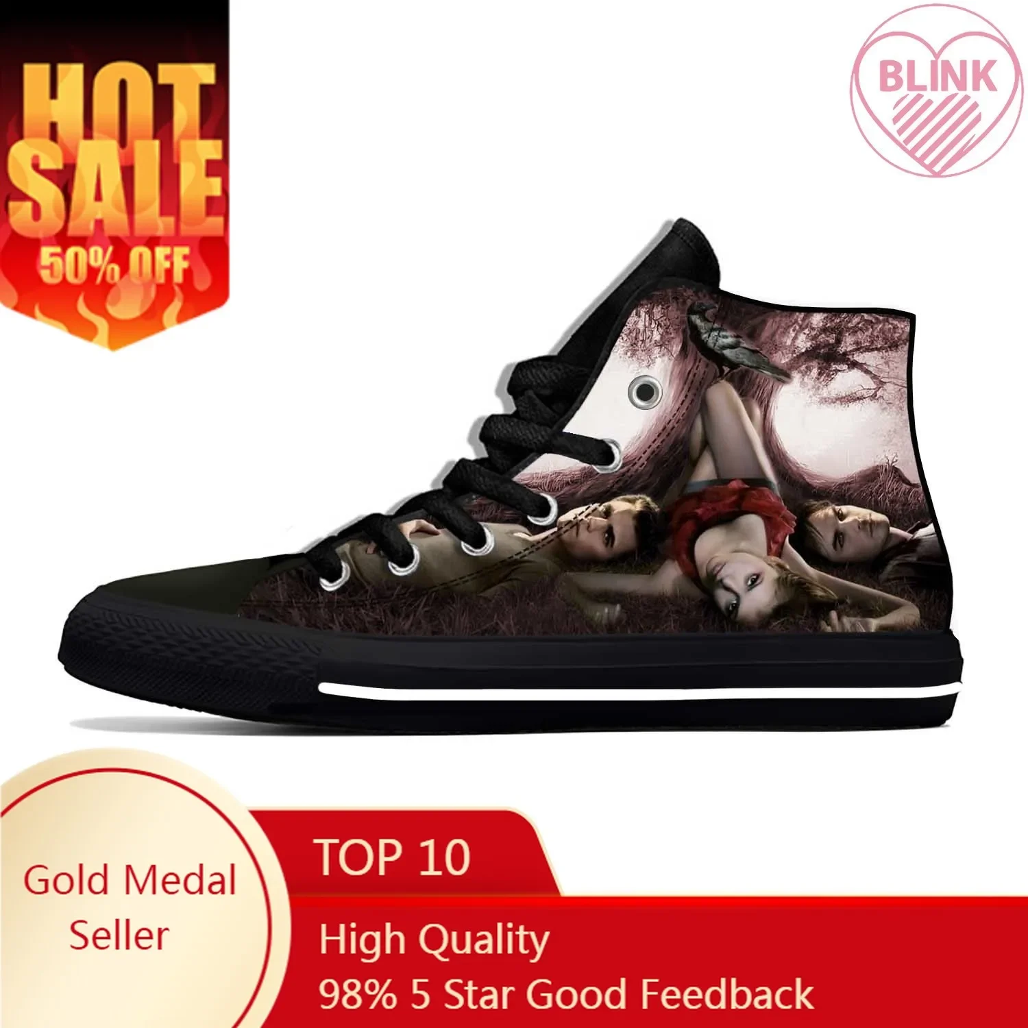 Anime Cartoon The Vampire Diaries Damon Salvatore Casual Cloth Shoes High Top Lightweight Breathable 3D Print Men Women Sneakers