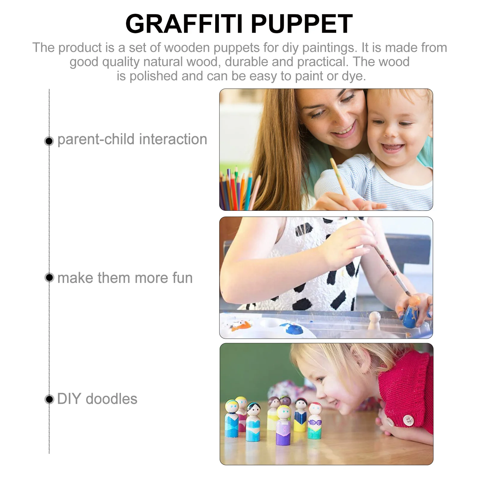 70개 나무 인형 세트 천연 목재 DIY 페인팅 공예 어린이 수공예품 미도색 나무 인형 창의적 장식용