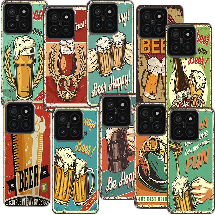 Beer Cup Barley Vintage Rusty iron plate Clear Phone Case For Xiaom Mi 12 12T 11T 10T 9T 13 11 10 9 8 Lite CC9 CC9E Pro 6X 5X A1