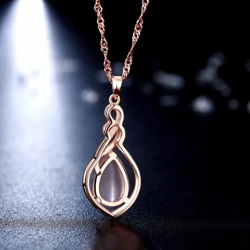 الوردي الطبيعي اليشم قطرة الماء قلادة قلادة المجوهرات الحقيقية التعويذات تميمة مطلية بالذهب الوردي هدايا للنساء حجر خمر #2