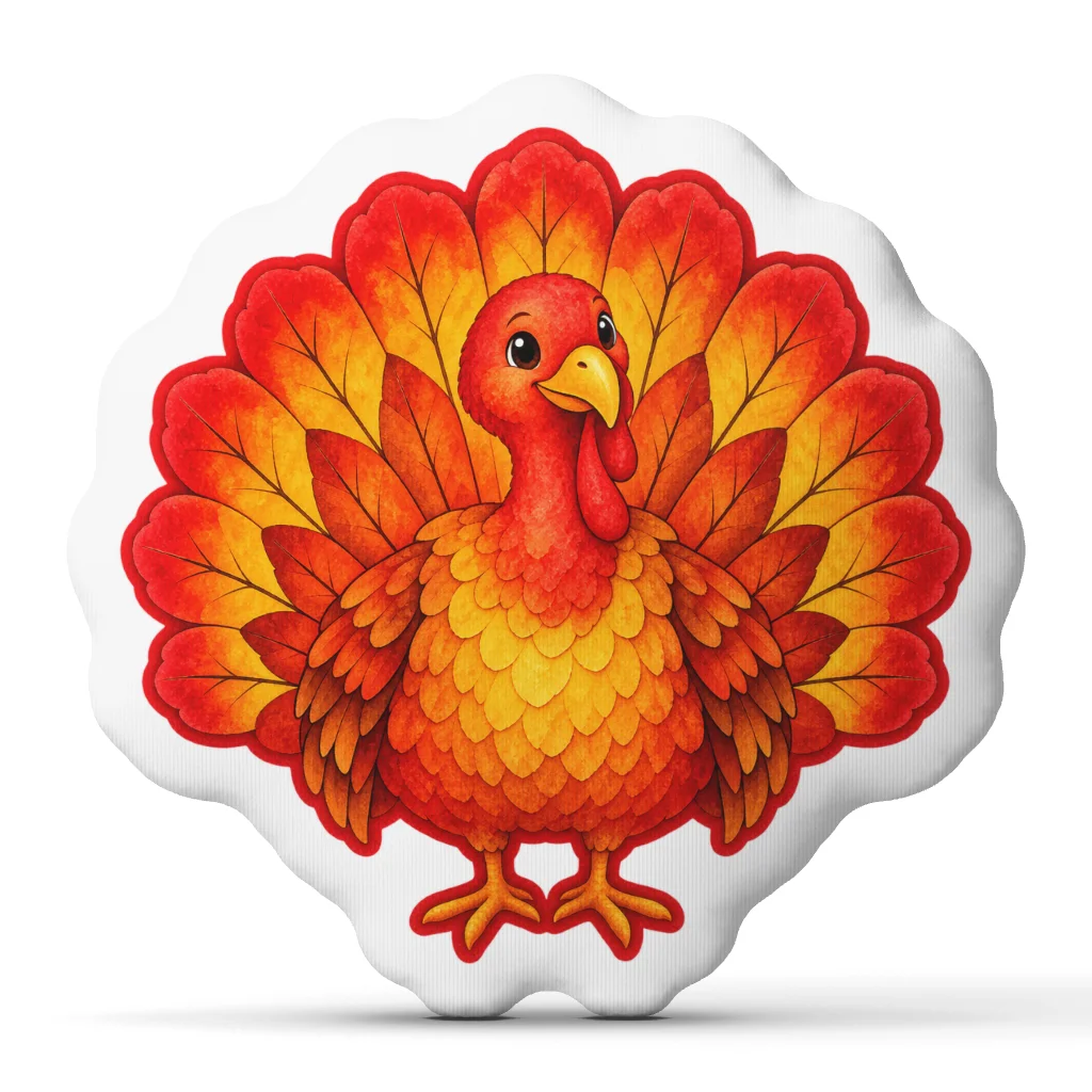 Cute Thanksgiving Turkey Shaped Pillow Watercolor Fall Cushion Stuffed Throw Pillow for Sofa Harvest Table Decor Gift