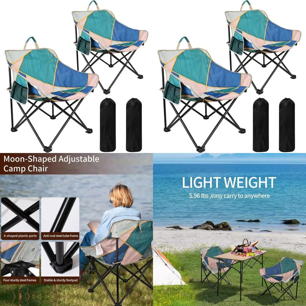 

Комплект из 2 складных кемпинговых кресел для взрослых, портативное складное кресло-диван, легко устанавливаемое кресло для патио, садовое кресло с мягким сиденьем, походный стул для кемпинга