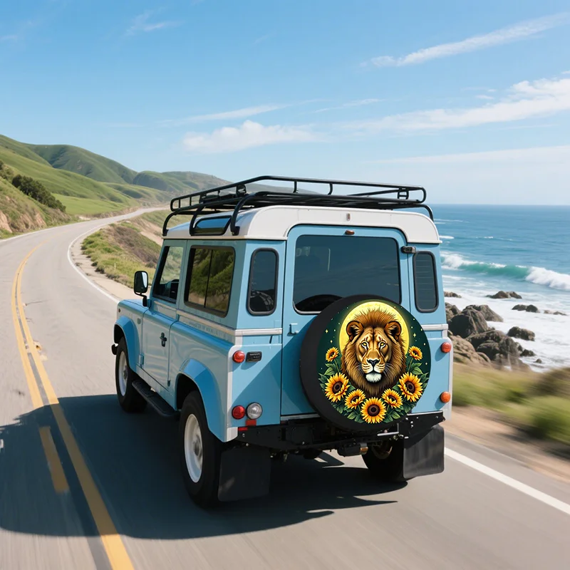 Majestic Lion Sunflower Tire Cover Outdoor Wheel Protector for SUV Trailer RV Camping Vehicle