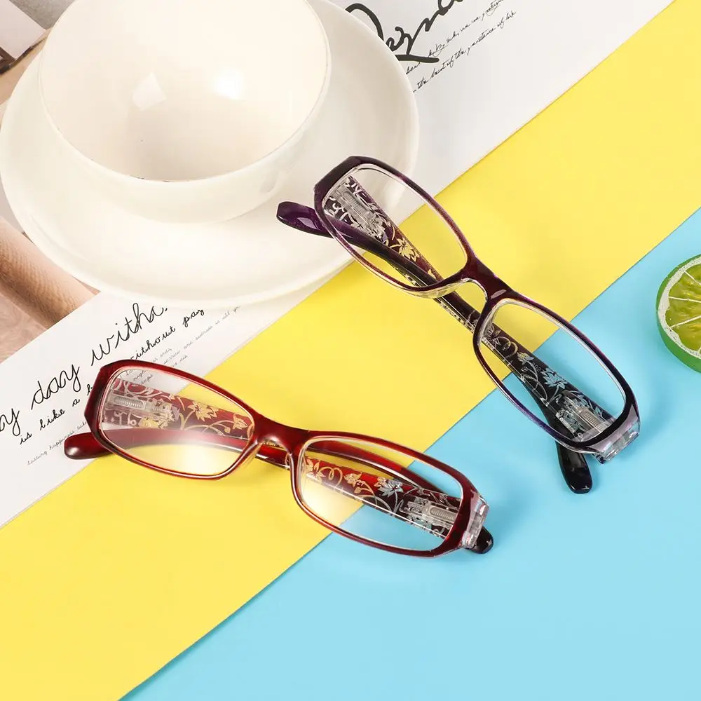 Fashion Women Spring Hinge Flower Print Resin Reading Glasses Lady Square Eyewear Protector Presbyopic Eyeglasses +1.0~+4.0