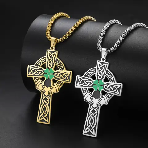 Hipee Celtic Cross Necklace Shamrock Claddagh Irish Symbol Necklace Stainless Steel Waterproof Fashion Jewelry Wholesale