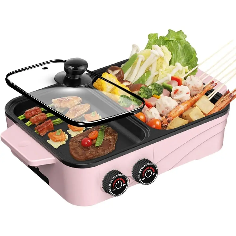 

Hot Pot Electric with Grill, 2-in-1 Nonstick Korean BBQ Grill Indoor SmokelHotpot Pot Electric Cooker Sahabhabu Pot, Independent