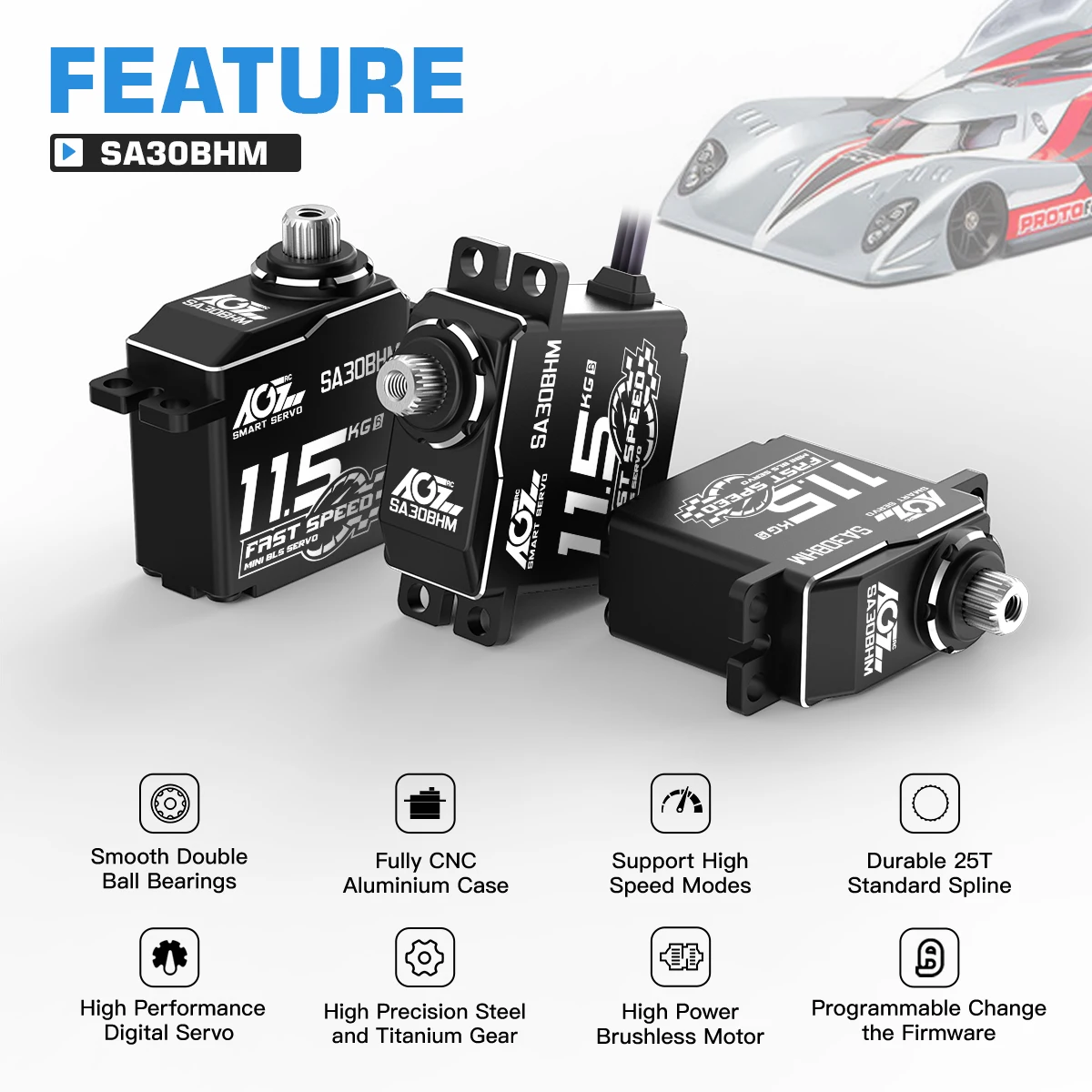 AGFRC SA30BHM 11.5KG HV High Speed Programmable Motor Brushless Mini Smart Steering RC Servo for 1/12 1/16 RC Car Rock Crawler