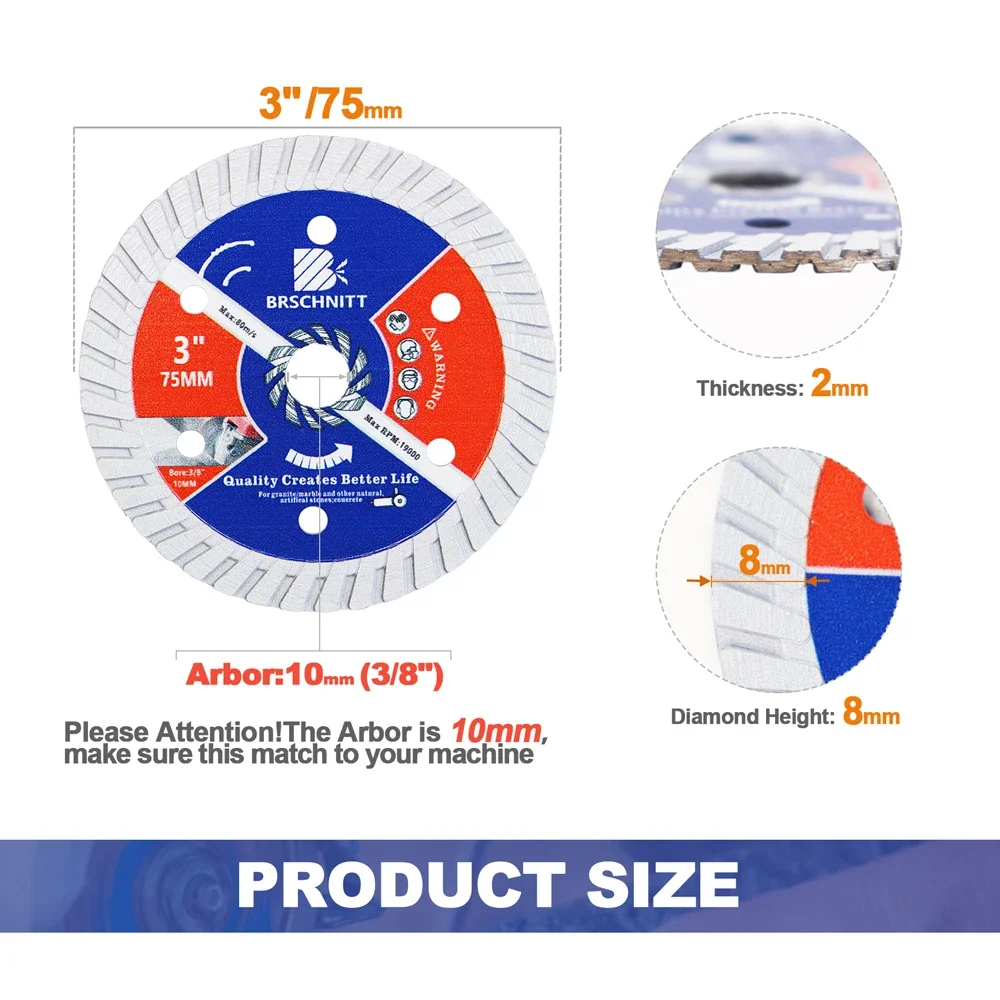 BRSCHNITT cakram pemotong bergelombang, ahli profesional untuk marmer granit Diameter 75mm dengan penggiling sudut Mini 1 buah 3 inci