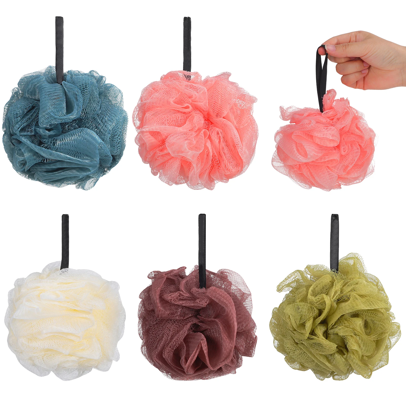 

5Pcs Shower Bath Ball Body Scrubber Soft PE Material Bathroom Accessories Exfoliate Rich Foam Durable Lanyard Design