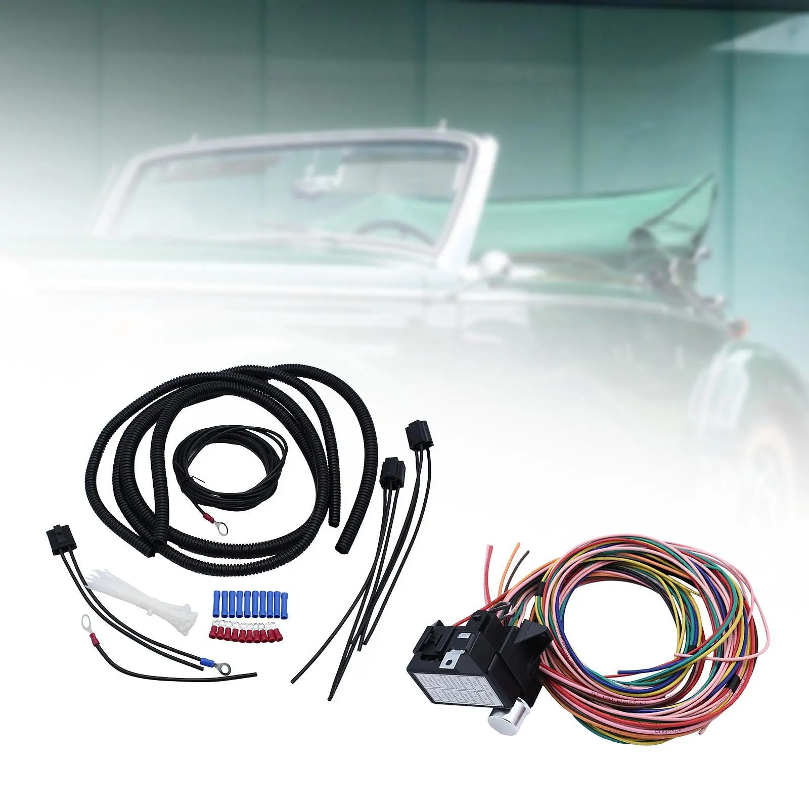 

14 Circuit Fuse Wiring Harness Set for Hot Rod Vehicles Spare Parts Copper Core Wires Simple Installation Replacement Universal