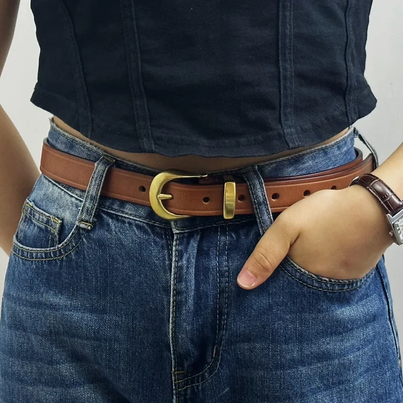 New Genuine Leather Women's Fashion Belts Trendy and Versatile Personality Retro Top Layer Pure Cow Leather with Jeans